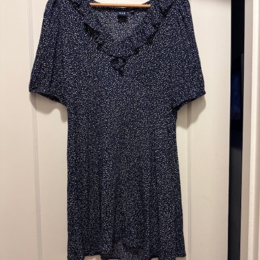 GAP Blue Floral Ruffle Trim Short Sleeve Mini Dress - Medium‎